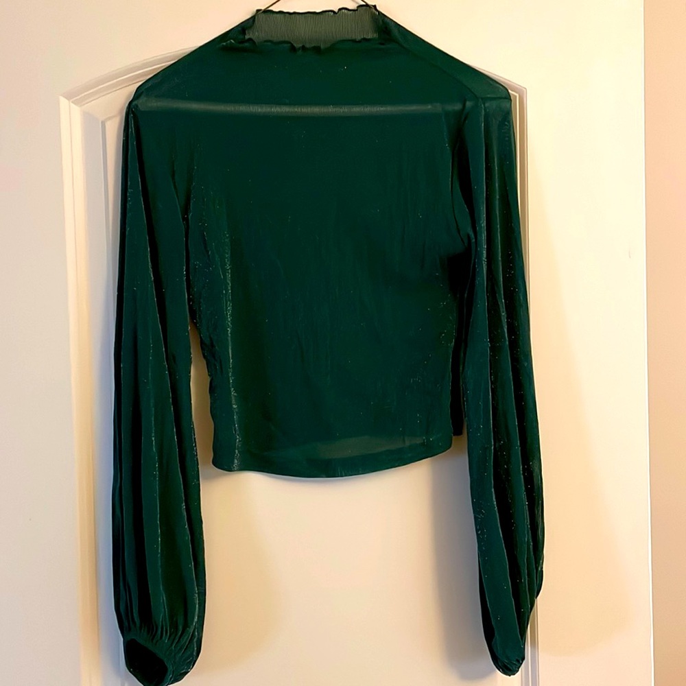 Women's Glitter See Through Long Bell Sleeve Sexy Party Rave Fitted Crop Top